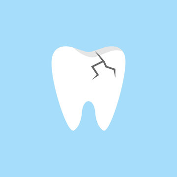 Cracked tooth flat icon, Dental and medicine, vector graphics, a colorful solid pattern on a blue background, eps 10.