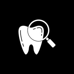 Checking teeth solid icon, dental and medicine, tooth with magnifier sign vector graphics, a filled pattern on a black background, eps 10.