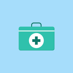 Fototapeta premium First aid box flat icon, medicine, medical cross sign vector graphics, a colorful solid pattern on a blue background, eps 10.
