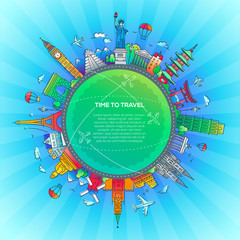 Fototapeta premium Time to Travel - flat design travel composition