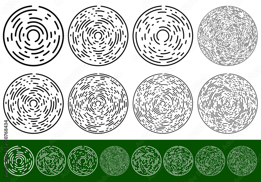 Poster set concentric, circular elements with dashed lines