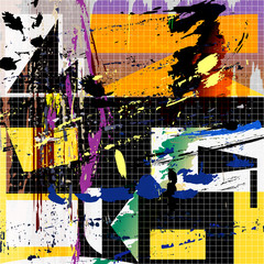 abstract geometric background, illustration with squares, strokes and splashes