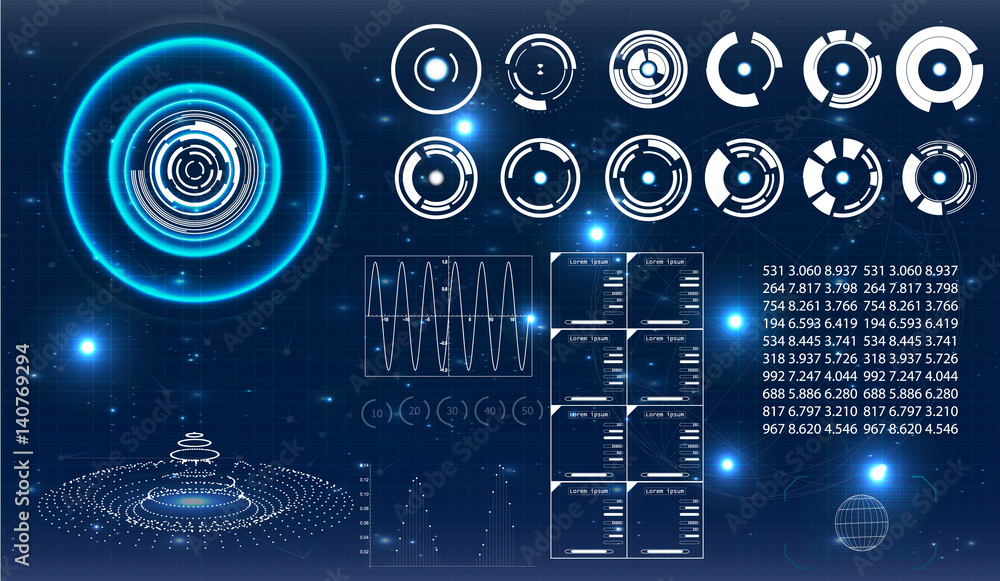 Aufkleber hud ui for business app. futuristic user interface hud and infographic elements. abstract virtual gr