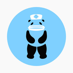Panda wearing doctor hat and mask, hospital icon vector in blue circle background