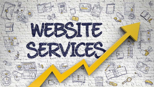 Website Services Drawn on Brick Wall. 