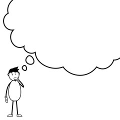 Thoughtful stickman with a thought bubble