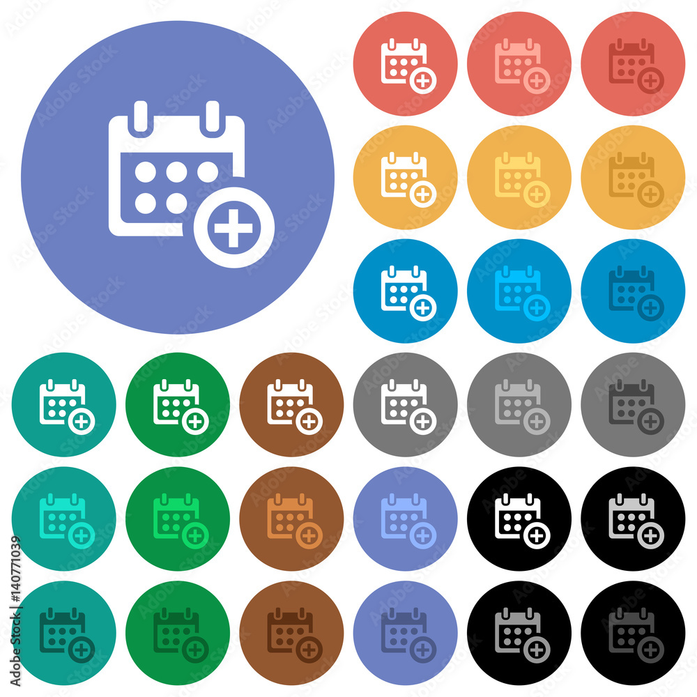 Poster add to calendar round flat multi colored icons
