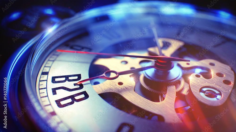 Poster b2b - text on watch. 3d render.