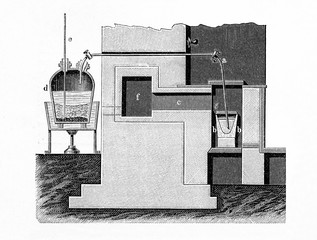 Apparatus for Miller process - refining gold by chlorine (from Meyers Lexikon, 1895, 7/714/715)