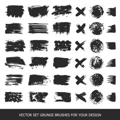 Painted grunge stripes set. Black labels, paint texture. Brush strokes vector. Background handmade design elements.