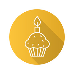 Easter cake and candle. Flat linear long shadow icon