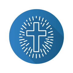 Cross with light around. Flat linear long shadow icon