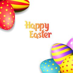 Happy Easter eggs and text on colored background with frame vector illustration