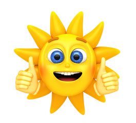Character sun on a white background. 3d rendered illustration.