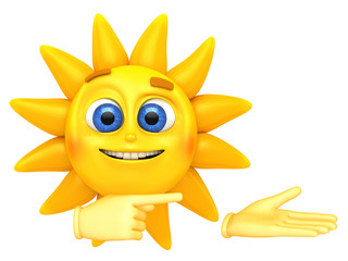 Character sun on a white background. 3d rendered illustration.