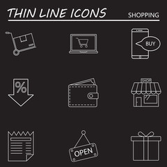 Fototapeta na wymiar Shopping line icons set, outline vector symbol collection, linear pictogram pack isolated on black