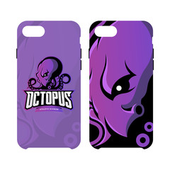 Furious octopus sport vector logo concept smart phone case isolated on white background.Premium quality wild cephalopod mollusk artwork cell phone cover illustration.