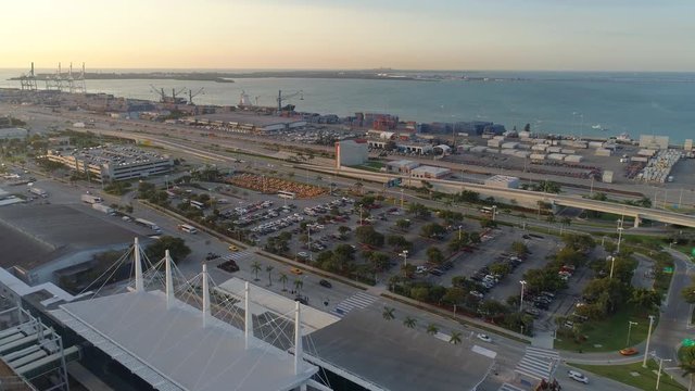 Aerial video of the taxi holding lot at port miami