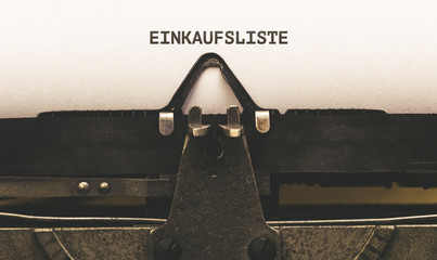 Einkaufsliste, German text for Shopping List on vintage type writer from 1920s