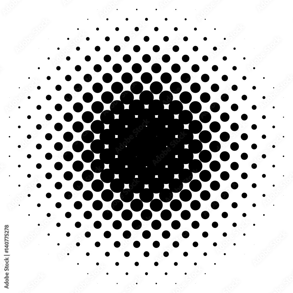 Poster Circle halftone element. Monochrome dotted circular pattern.