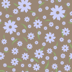 Seamless floral pattern. Abstract flowers and elongated leaves. Drawn with a brush.