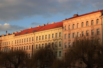 Fototapeta na wymiar Sunset on buildings of Praha