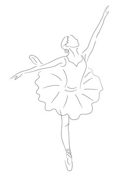 Abstract ballerina line art black and white illustration | beautiful classical performance dancer