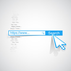 Internet search concept with search box and pixel arrow