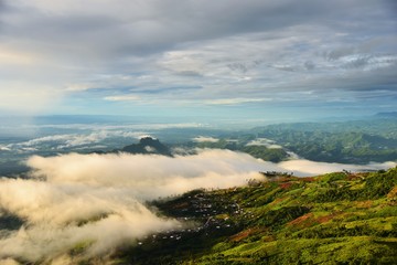 The road up to Phu Tub Berk mountain, with a winding path, in Phetchabun province, city of sweet tamarind  