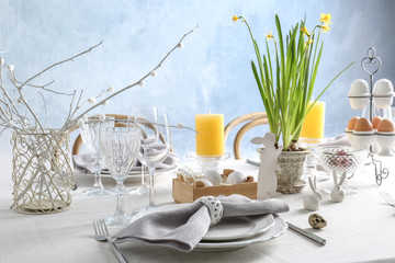Beautiful Easter table setting in light room