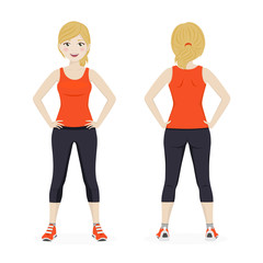 Blond woman playing sport with orange sportswear