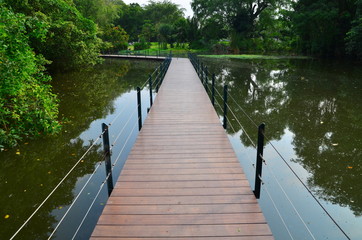 Naklejka premium The bridge across pool in the garden