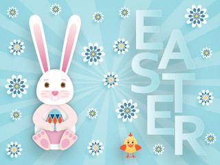 Cute Easter background in paper art style. Vector illustration