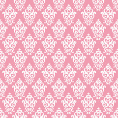 Seamless damask pattern. Pink texture in vintage rich royal style