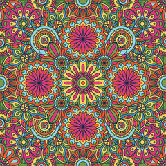 Fototapeta premium Floral background made of many doodle flowers. Seamless pattern. Vector illustration.