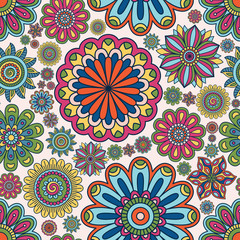 Floral background made of many doodle flowers. Seamless pattern. Vector illustration.