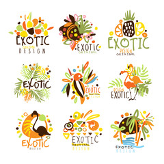 Exotic Summer Vacation Colorful Graphic Design Template Logo Series,Hand Drawn Vector Stencils