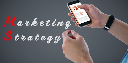 Composite image of close-up of man holding mobile phone