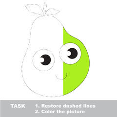 Green pear to be colored. Vector trace game.