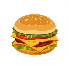 Double Cheeseburger Sandwich, Street Fast Food Cafe Menu Item Colorful Vector Icon