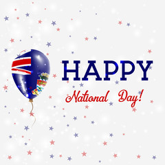 Cayman National Day patriotic poster. Flying Rubber Balloon in Colors of the Caymanian Flag. Cayman National Day background with Balloon, Confetti, Stars, Bokeh and Sparkles.