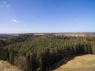 Fototapeta na wymiar aerial view of forest an blue sky in germany