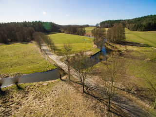 Aerial view of the river "warnow" in a beautiful landscape - germany