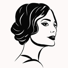 Illustration of women short hair style icon, logo women face on white background, vector