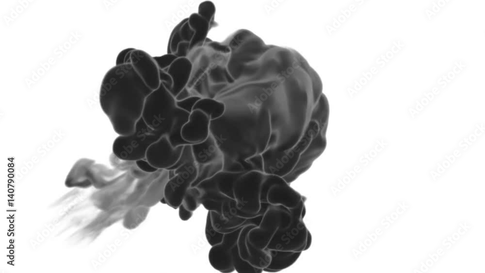 Poster 3d render black ink in water or smoke with alpha mask for motion effects and compositing. beautiful 