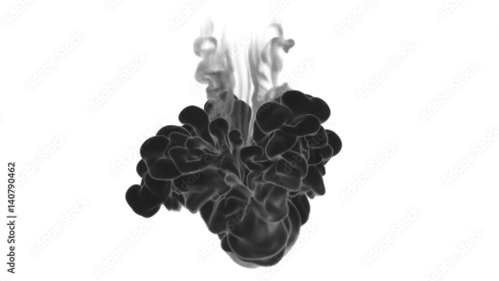 Poster 3d render black ink in water or smoke with alpha mask for motion effects and compositing. beautiful 