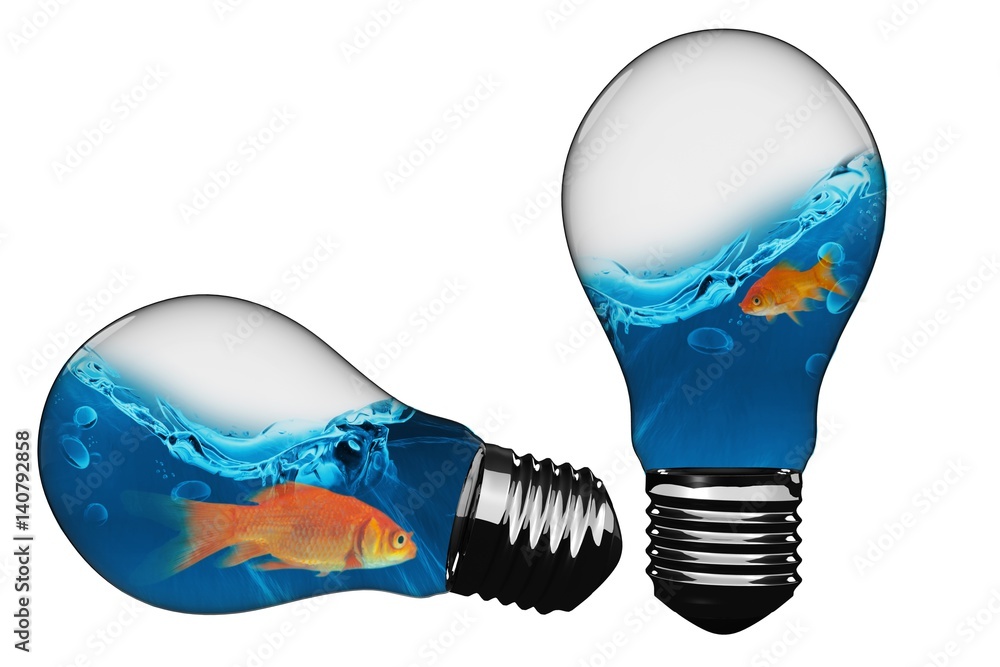 Poster 3d composite image of light bulb with goldfish inside
