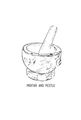 Mortar and pestle Line art ,Hand drawn illustration