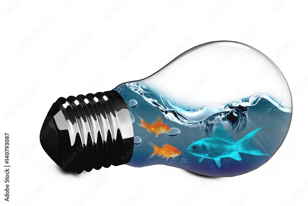 Poster 3d composite image of light bulb with goldfish inside