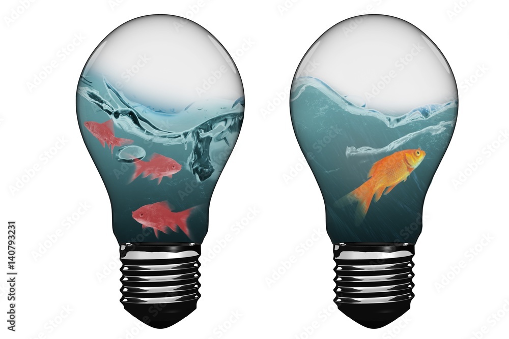 Poster 3d composite image of light bulb with goldfish inside